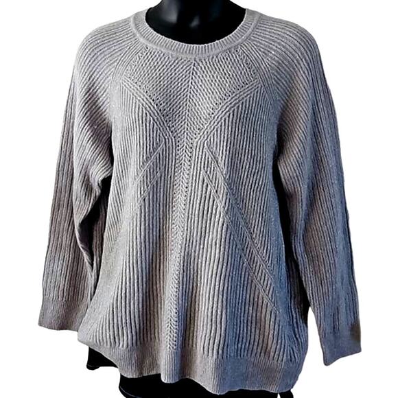 NWOT Apt. 9 Plus 2X Gray Ribbed Crewneck Pullover Sweater Silver Knit Women’s - Picture 5 of 6